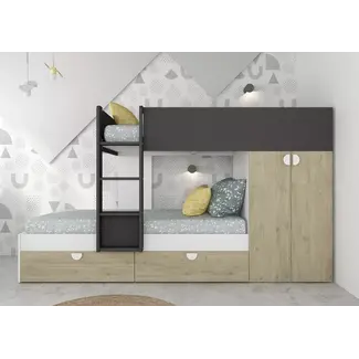 Trasman Stapelbed Flip met kast en 2 lades 90x190 cm - Witgrenen/ antraciet
