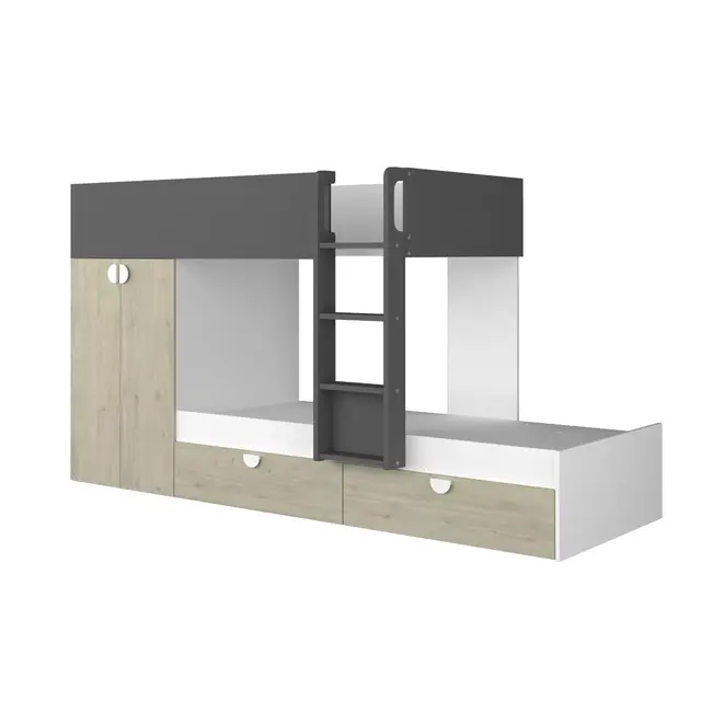 Trasman Stapelbed Flip met kast en 2 lades 90x190 cm - Witgrenen/ antraciet