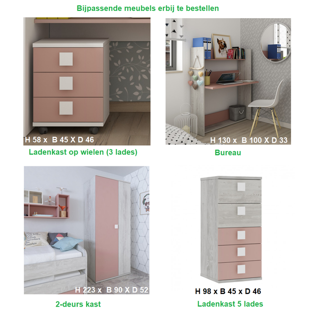 Trasman Kinderbed Artik met slaaplade en kast - Roze