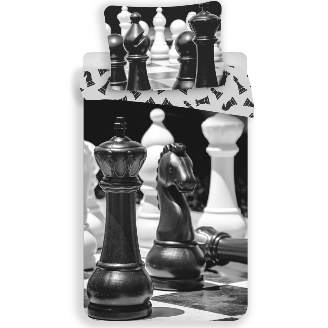 Sweet Home Dekbedovertrek - Chess horse - 140 x 200 cm Zwart/wit - PRE ORDER