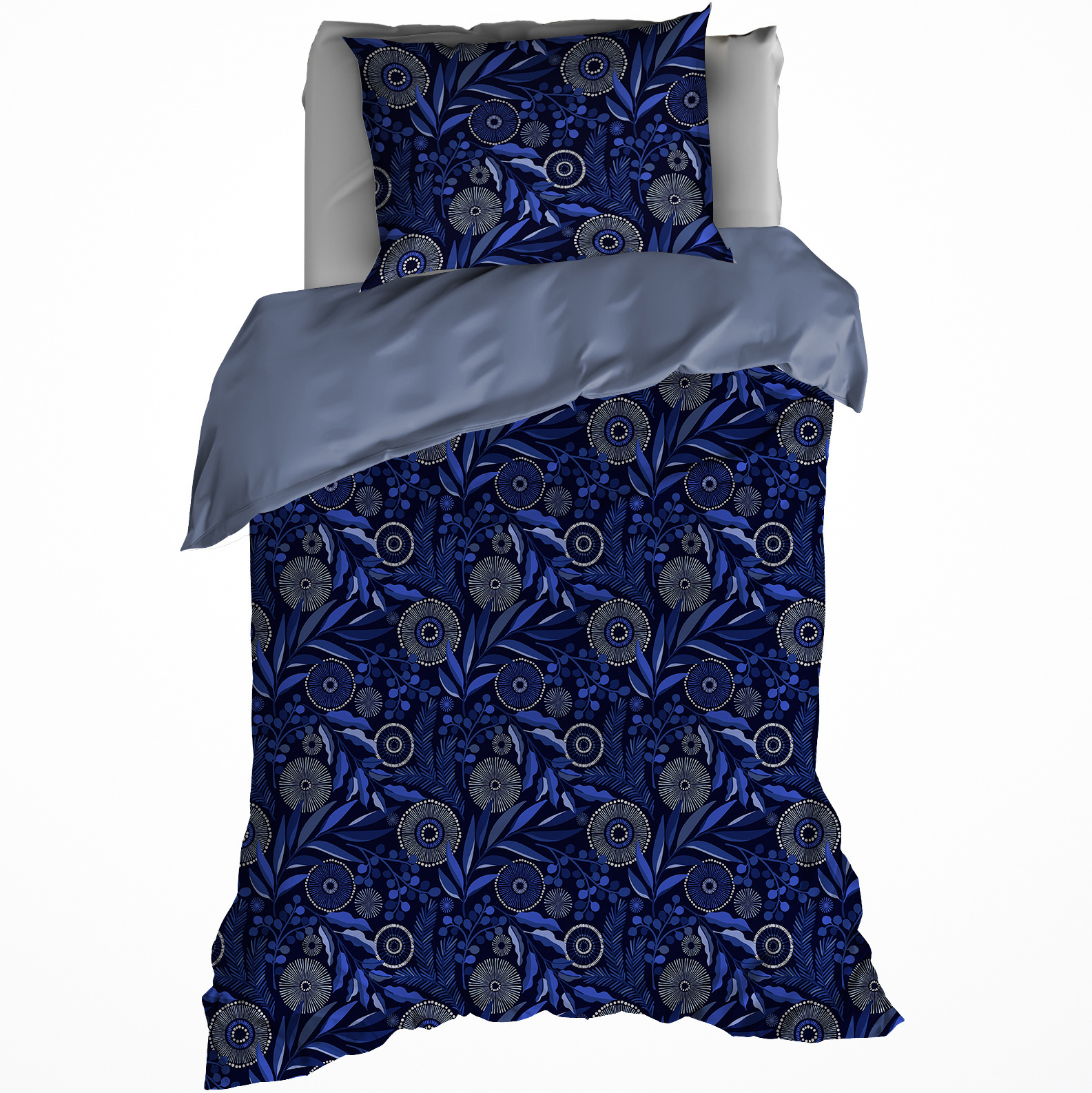 De Witte Lietaer Dekbedovertrek Moonflower Cobalt Blue - Eenpersoons - 140 x 200/220 cm - Katoen Flanel