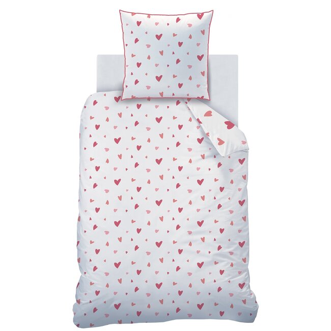 MerchandiseFever Matt & Rosse Dekbedovertrek, Heart - Eenpersoons - 140 x 200 + 63 x 63 cm - Katoen