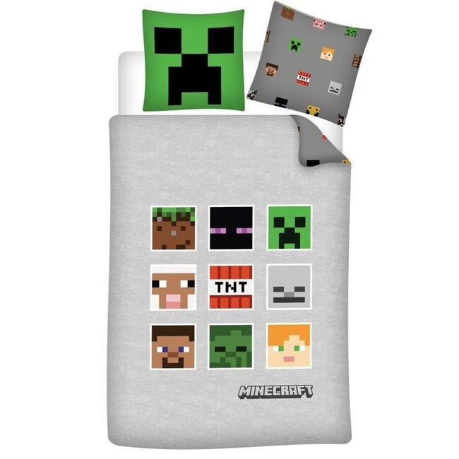 MerchandiseFever Minecraft Dekbedovertrek, Pixel - Eenpersoons - 140 x 200 - Polyester