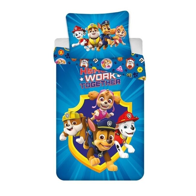 MerchandiseFever PAW Patrol Dekbedovertrek, Work Together - Eenpersoons - 140 x 200 + 65 x 65 cm - Katoen