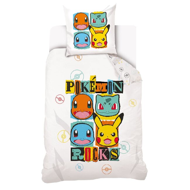MerchandiseFever Pokémon Dekbedovertrek, Rocks - Eenpersoons - 140 x 200 + 70 x 90  cm - Katoen