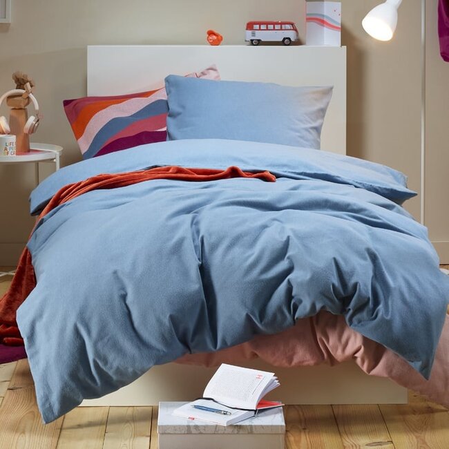 MerchandiseFever Moodit Dekbedovertrek, Freya Stone Blue - 140 x 220 + 60 x 70 cm - Katoen Flanel