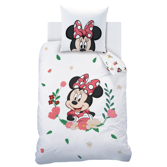 MerchandiseFever Disney Minnie Mouse  Dekbedovertrek, Flower - 140 x 200 cm + 63 x 63 cm - Katoen