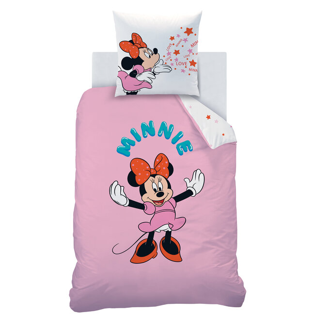 MerchandiseFever Disney Minnie Mouse Dekbedovertrek, Happy - 140 x 200 cm + 63 x 63 cm - Katoen