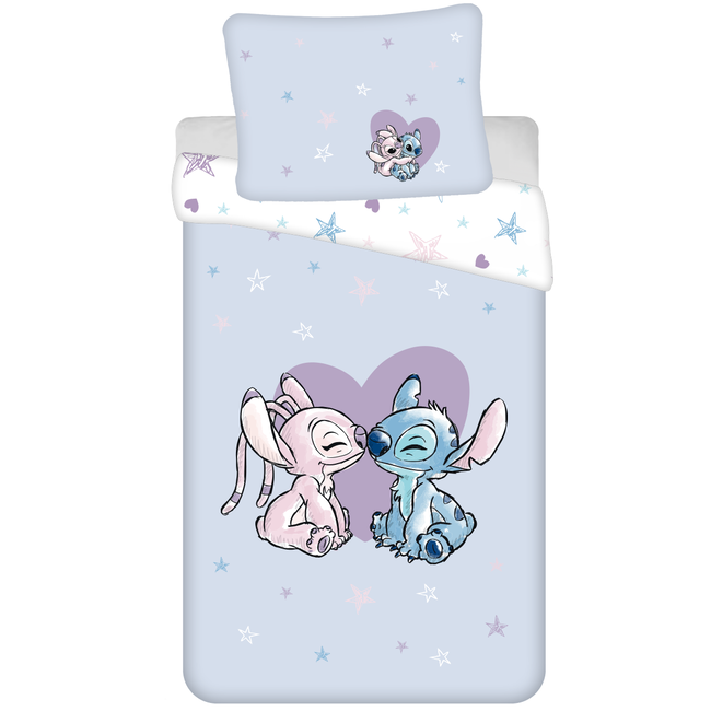 MerchandiseFever Disney Lilo & Stitch Dekbedovertrek, Hart - Eenpersoons - 140 x 200 + 70 x 90 cm  - Katoen