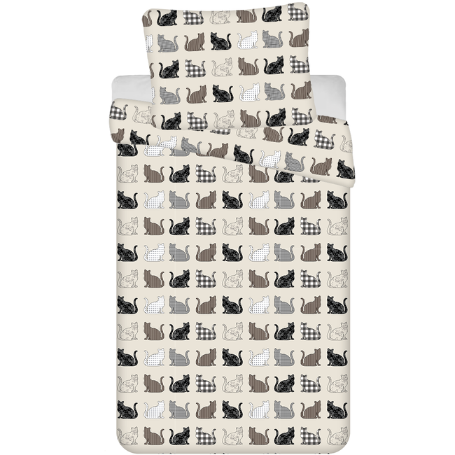 MerchandiseFever Sweet Home Dekbedovertrek, Katten - Eenpersoons - 140 x 200 + 70 x 90 cm  - Teddy Fleece