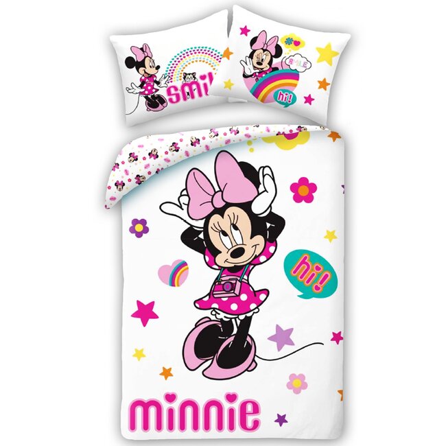 MerchandiseFever Disney Minnie Mouse Dekbedovertrek, Smile - Eenpersoons - 140 x 200 + 70 x 90 cm - Katoen