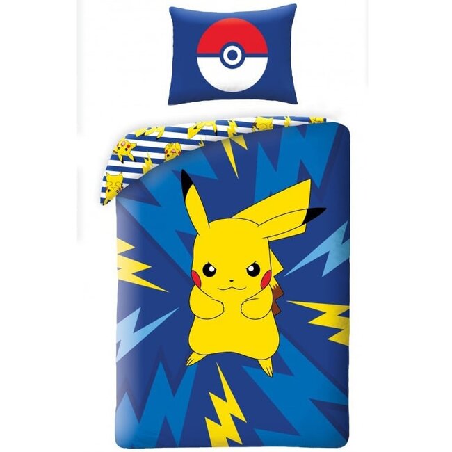MerchandiseFever Pokemon Dekbedovertrek, Power - Eenpersoons - 140 x 200 + 65 x 65 cm - Katoen