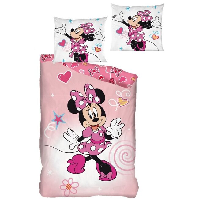 MerchandiseFever Disney Minnie Mouse Dekbedovertrek, Pink Beauty - Eenpersoons - 140 x 200 + 65 x 65 cm - Katoen Flanel