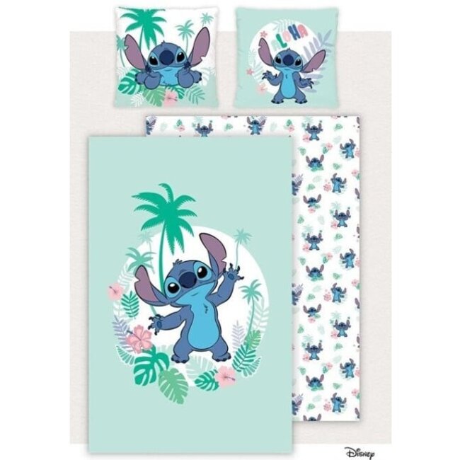 MerchandiseFever Disney Lilo & Stitch Dekbedovertrek, Aloha - Eenpersoons - 140 x 200 + 65 x 65 cm - Katoen