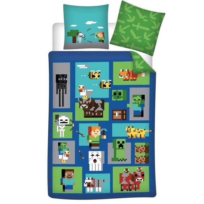 MerchandiseFever Minecraft Dekbedovertrek, Farming - Eenpersoons - 140 x 200 + 65 x 65 cm - Katoen
