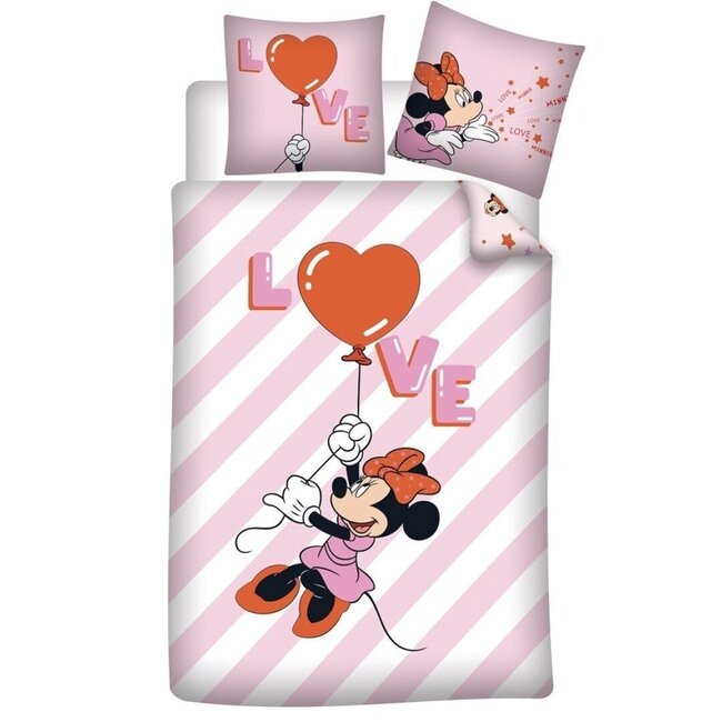 MerchandiseFever Disney Minnie Mouse Dekbedovertrek, Love Balloon - Eenpersoons - 140 x 200 + 65 x 65 cm - Katoen