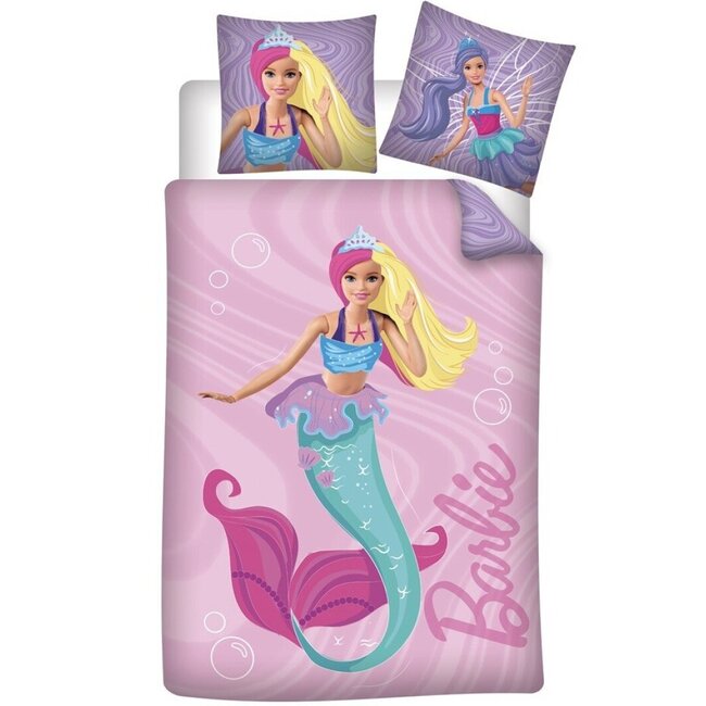 MerchandiseFever Barbie Dekbedovertrek, Zeemeermin - Eenpersoons - 140 x 200 + 65 x 65 cm - Katoen