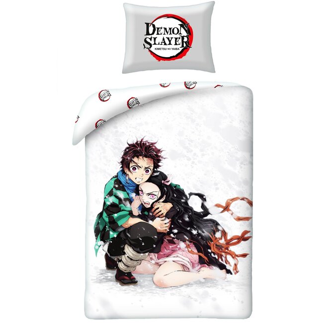 MerchandiseFever Demon Slayer Dekbedovertrek, Kamado - Eenpersoons - 140 x 200 + 65 x 65 cm - Katoen