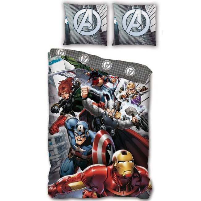 MerchandiseFever Marvel Avengers Dekbedovertrek, Dream Team - Eenpersoons - 140 x 200 cm + 63 x 63 cm  - Polyester