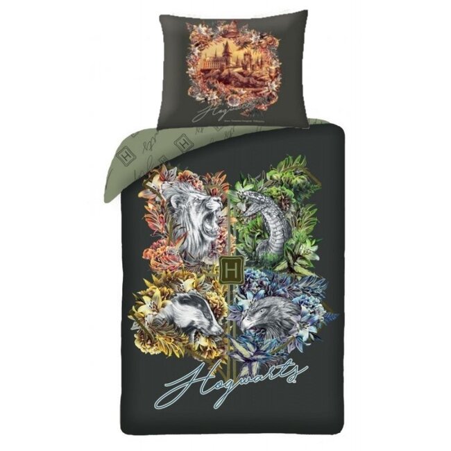 MerchandiseFever Harry Potter Dekbedovertrek, Zweinstein Logo - 140 x 200 cm + 70 x 90 cm - Katoen