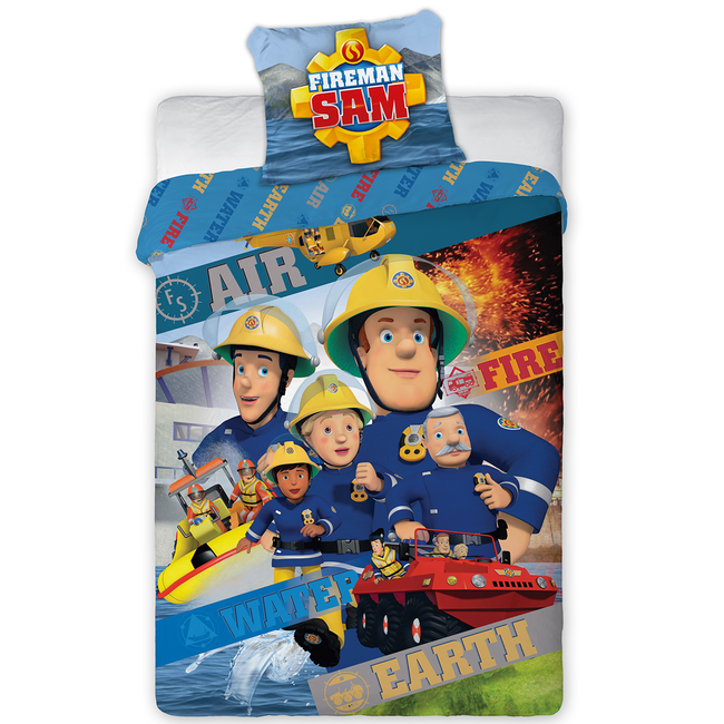 MerchandiseFever Brandweerman Sam Dekbedovertrek Elementen - 140 x 200 cm + 70 x 90 cm - Katoen