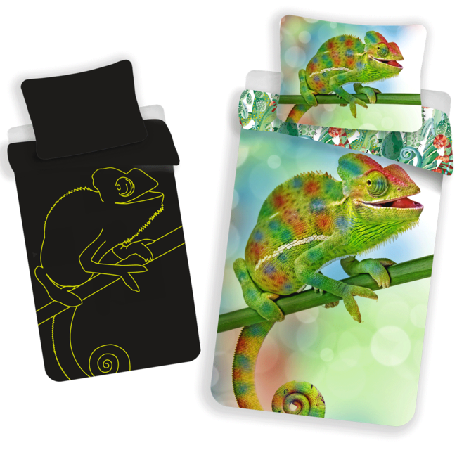 MerchandiseFever Animal Pictures Dekbedovertrek - Kameleon Glow in the Dark - 140 x 200 + 70 x 90 cm - Katoen