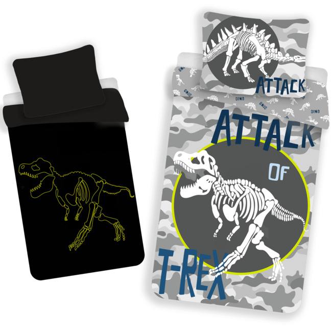 MerchandiseFever Dinosaurus Dekbedovertrek - T-Rex Glow in the Dark - 140 x 200 + 70 x 90 cm - Katoen