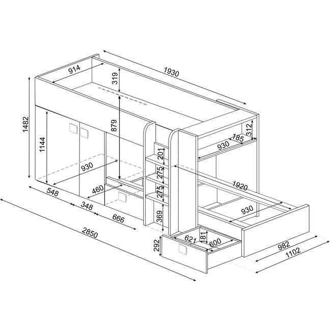 Trasman Stapelbed Maxim Antraciet - 90x190 cm