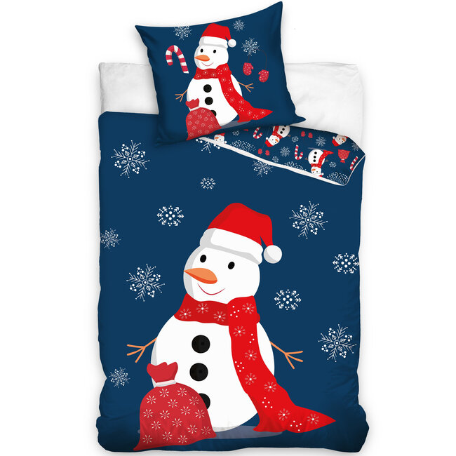 MerchandiseFever Kerst Dekbedovertrek, Sneeuwman - 140 x 200 + 60 x 70 cm - Katoen