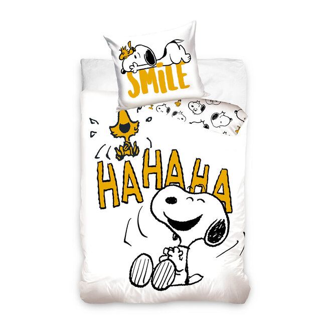 MerchandiseFever Snoopy Dekbedovertrek, Smile - Eenpersoons - 140 x 200 + 60 x 70 cm - Katoen