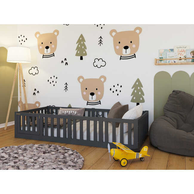 Lilli Furniture Montessori Vloerbed Luna 90x200 – Met deur- Antraciet