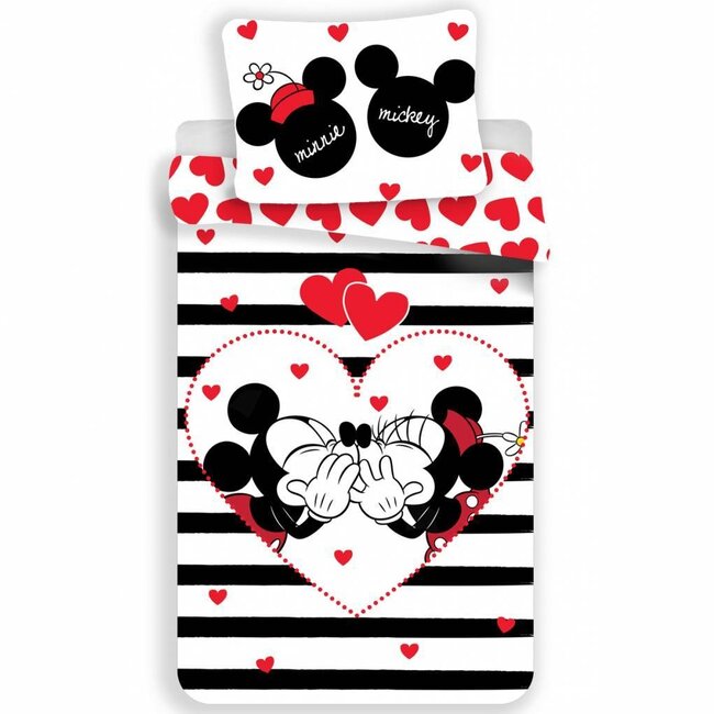 MerchandiseFever Disney Minnie Mouse Dekbedovertrek Stripe 140 x 200 cm + 1 kussensloop van 70 x 90 cm - Katoen
