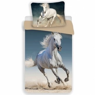 MerchandiseFever wit paard- Dekbedovertrek - Eenpersoons - 140 x 200 cm - Multi