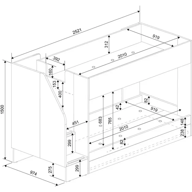 Trasman Stapelbed Easy met slaaplade 90x200 cm- Eikenkleur