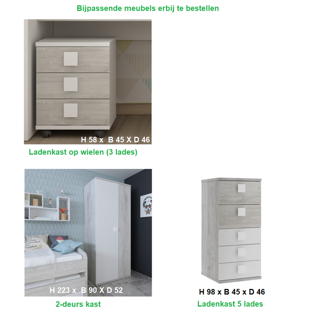 Trasman Stapelbed familiebed Easy 90/140x190 cm - Grijseiken