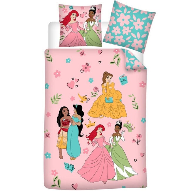 MerchandiseFever Disney Princess Dekbedovertrek, Princess Party - Eenpersoons - 140 x 200 + 65 x 65 cm - Katoen