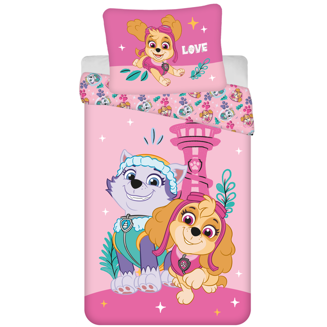 MerchandiseFever PAW Patrol Dekbedovertrek, Love - Eenpersoons - 140 x 200 + 70 x 90 cm - Polyester