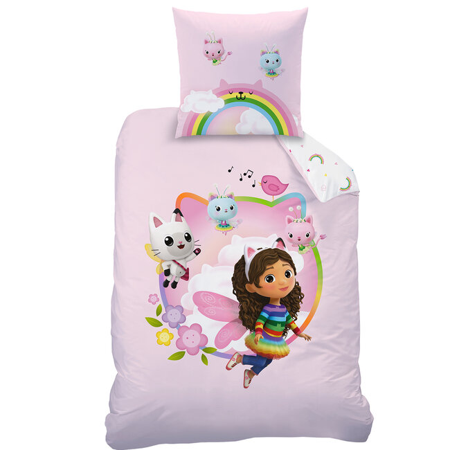 MerchandiseFever Gabby's Poppenhuis Dekbedovertrek, Garden - Eenpersoons -140 x 200 + 63 x 63 cm - Katoen