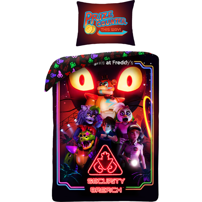 MerchandiseFever Five Night at Freddy's Dekbedovertrek, Security Breach - Eenpersoons - 140 x 200 + 70 x 90 cm  - Katoen