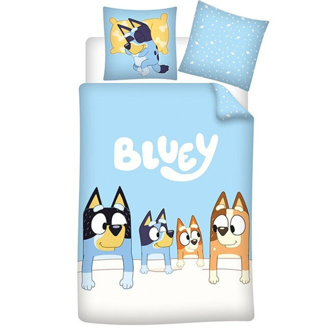 MerchandiseFever Bluey Dekbedovertrek, Goodnight - Eenpersoons - 140 x 200 + 65 x 65 cm - Polykatoen