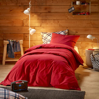 MerchandiseFever Dekbedovertrek Laura Burgundy - Eenpersoons - 140 x 200/220 cm - Katoen Flanel