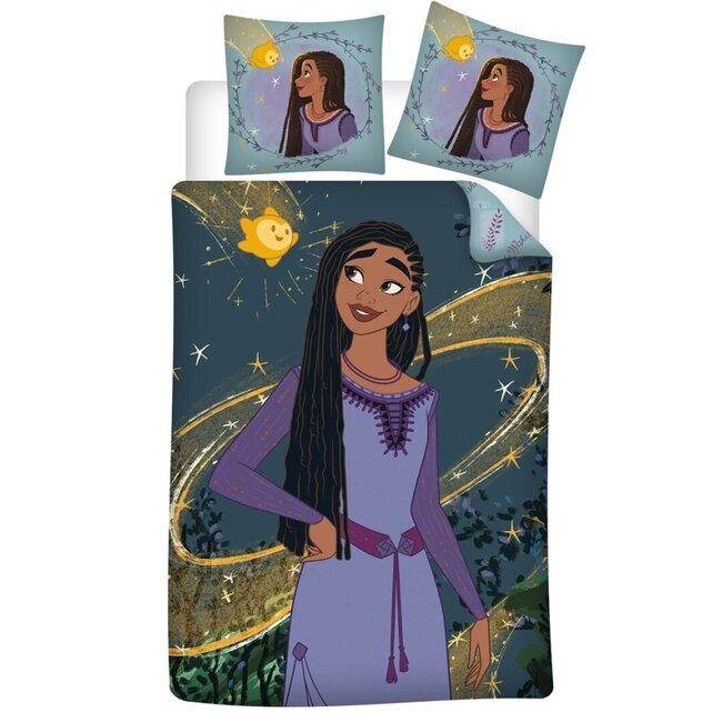 MerchandiseFever Disney Wish dekbedovertrek, Star - Eenpersoons - 140 x 200 cm / 63 x 63 cm - Polycotton