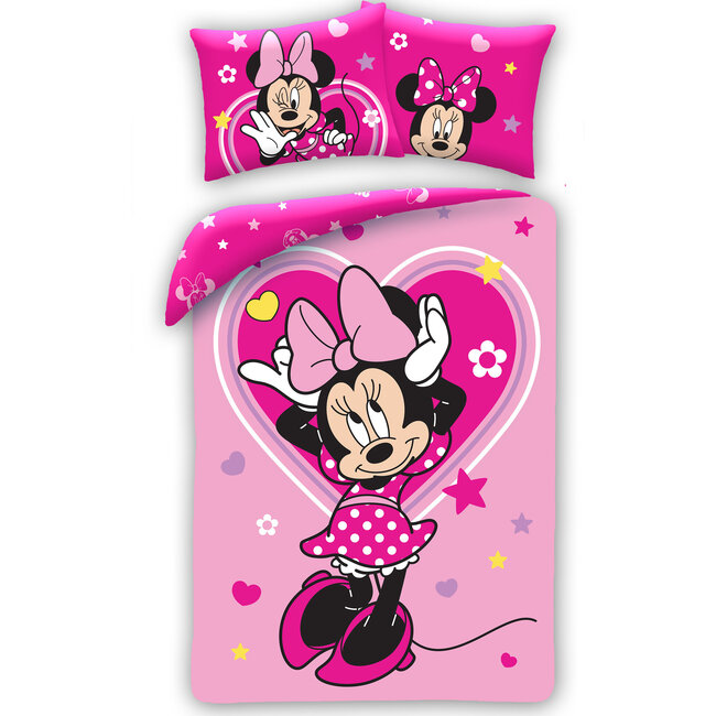 MerchandiseFever Disney Minnie Mouse Dekbedovertrek, Pink Love - Eenpersoons - 140 x 200 + 70 x 90 cm - Katoen