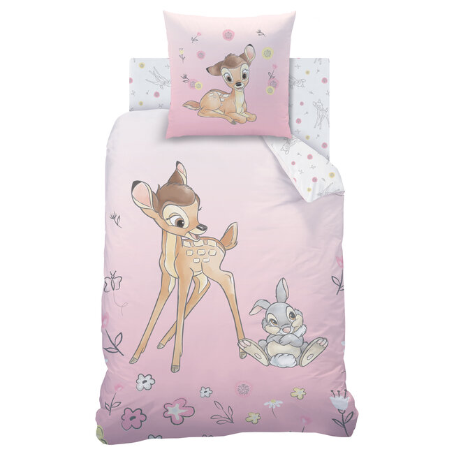 MerchandiseFever Disney Bambi Dekbedovertrek, Flower - 140 x 200 cm + 63 x 63 cm - Katoen