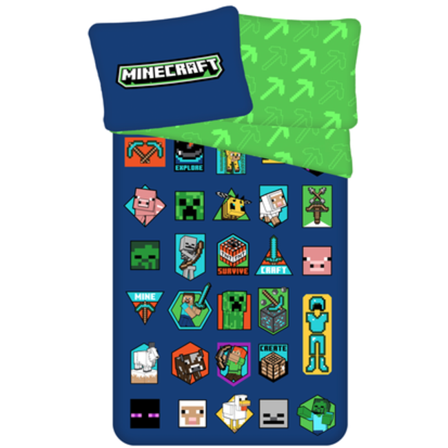 MerchandiseFever Minecraft Dekbedovertrek Badges - Eenpersoons - 140 x 200 + 70 x 90 cm - Katoen