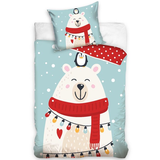 MerchandiseFever Kerst dekbedovertrek, Beer - Eenpersoons - 140 x 200 cm / 60 x 70 cm - Katoen