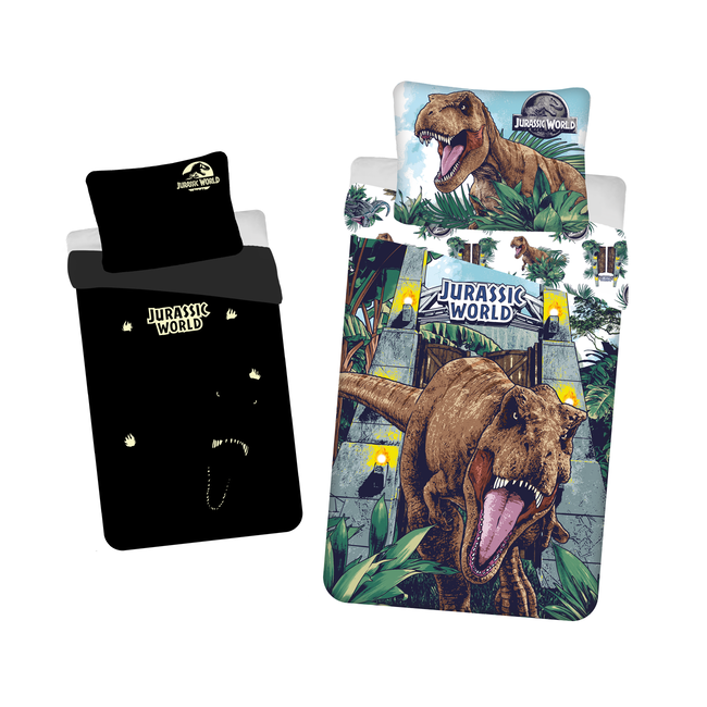 MerchandiseFever Jurassic World Dekbedovertrek, Roar Glow in the Dark - 140 x 200 cm + 70 x 90 cm - Katoen