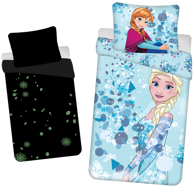 MerchandiseFever Disney Frozen Dekbedovertrek, Sisters Glow in the Dark - 140 x 200 cm + 70 x 90 cm - Katoen