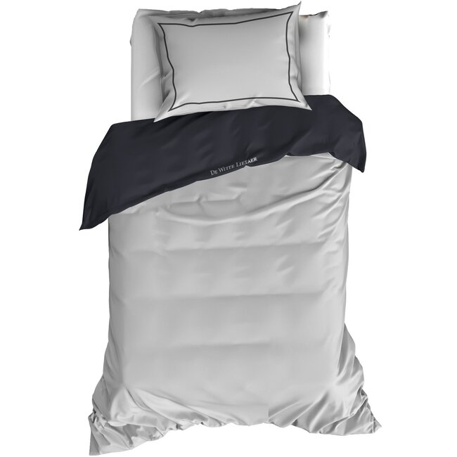 MerchandiseFever De Witte Lietaer Dekbedovertrek, Elegance Off White Ebony - 140x220 cm + 60x70 cm - Katoen Satijn