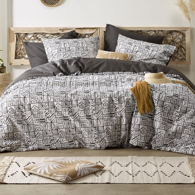 MerchandiseFever De Witte Lietaer Dekbedovertrek, Cuzco Stone Grey - 140 x 220 cm + 60 x 70 cm - Katoen Perkal